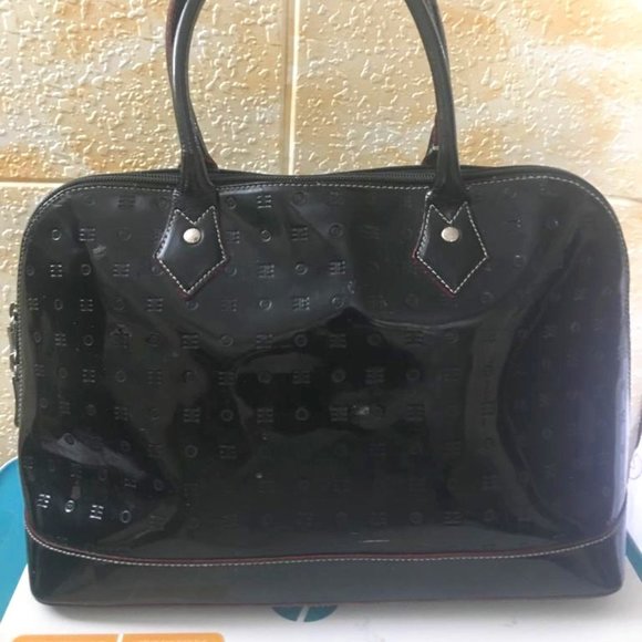 Arcadia black patent Dome Satchel w/red trim - Picture 1 of 12
